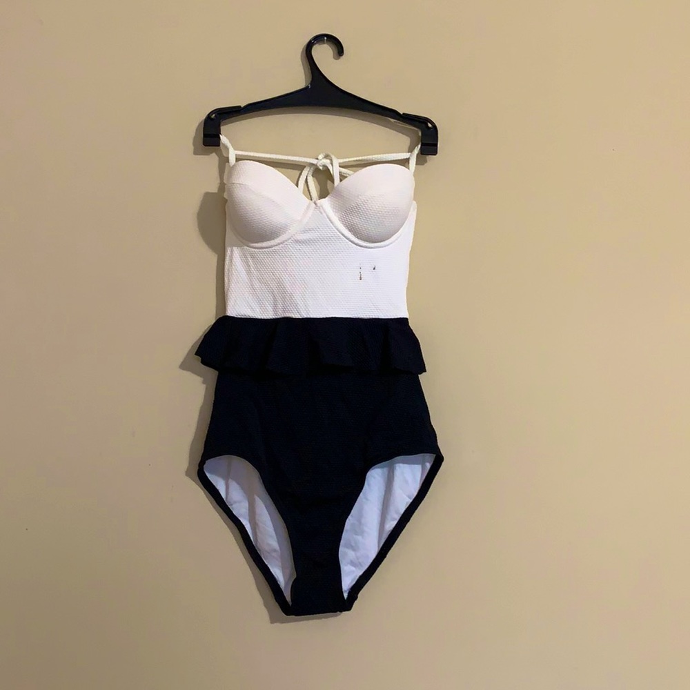 Black and white one piece bathing suit